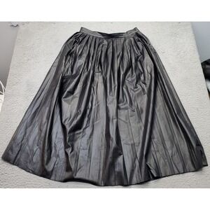 Alpha Studio Faux Leather A-Line Skirt Women 42 Black Pleated High-Waist Pull-On